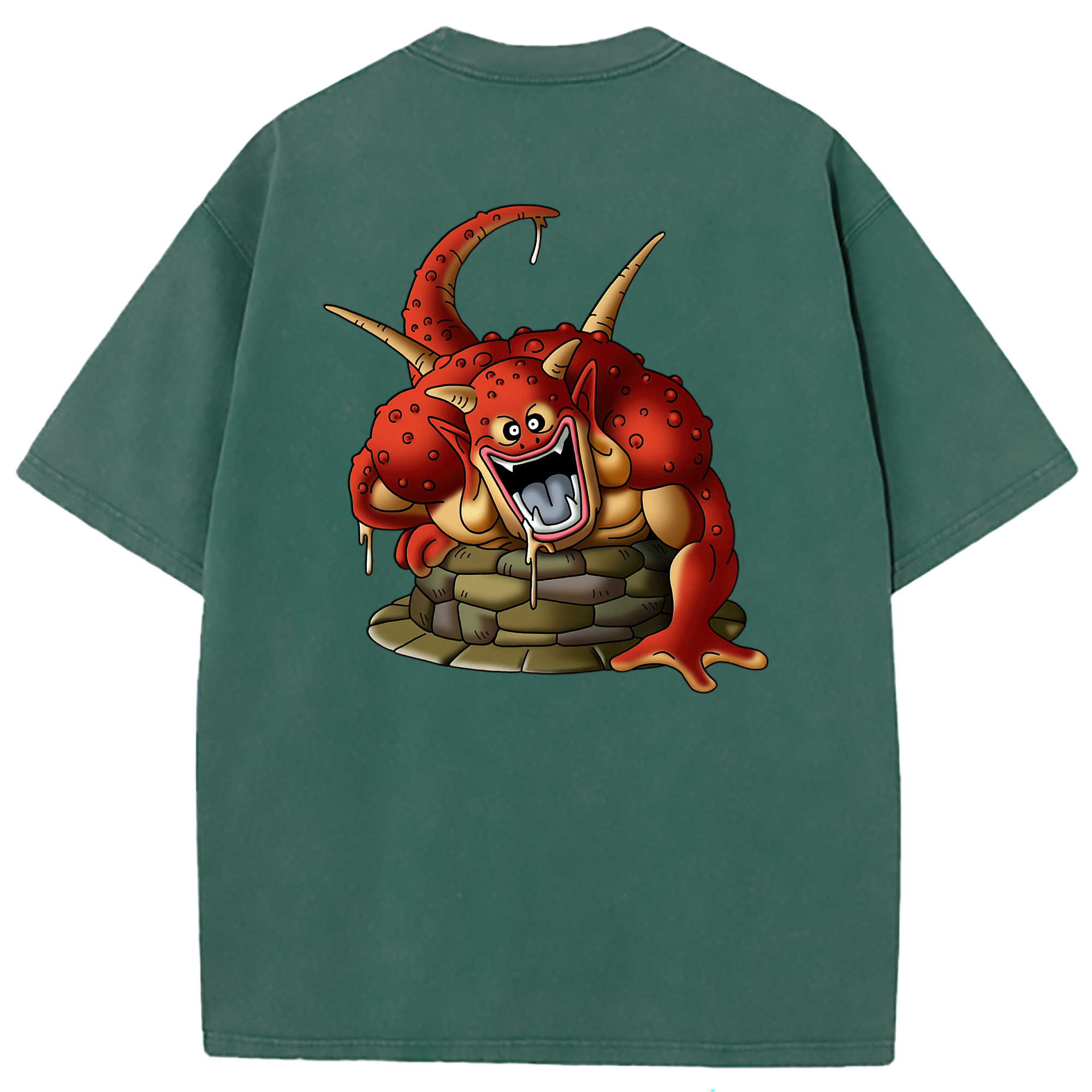 （画像用） ドラゴンクエスト Doragon Kuesuto Dragon Quest 綿100% ヴィンテージ風 半袖Tシャツ（背面プリント）